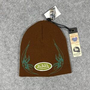 Von Dutch Y2K Embroidered Beanie Brown Green Logo NWT